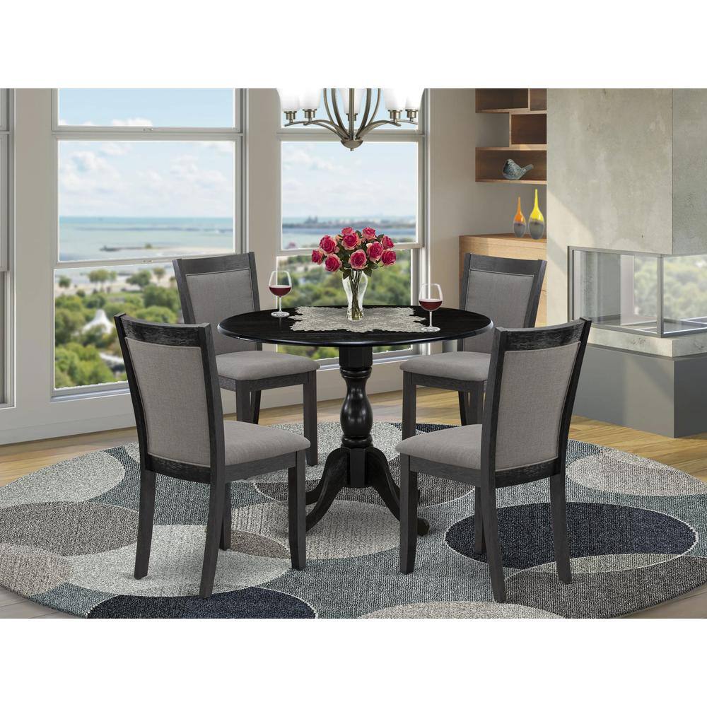 Angle. East West Furniture - East West Furniture 5-Pc Kitchen Dining Set Consists of a Dinner Table with Drop Leaves and 4 Dark Gotham Grey Linen - Multi-Color.
