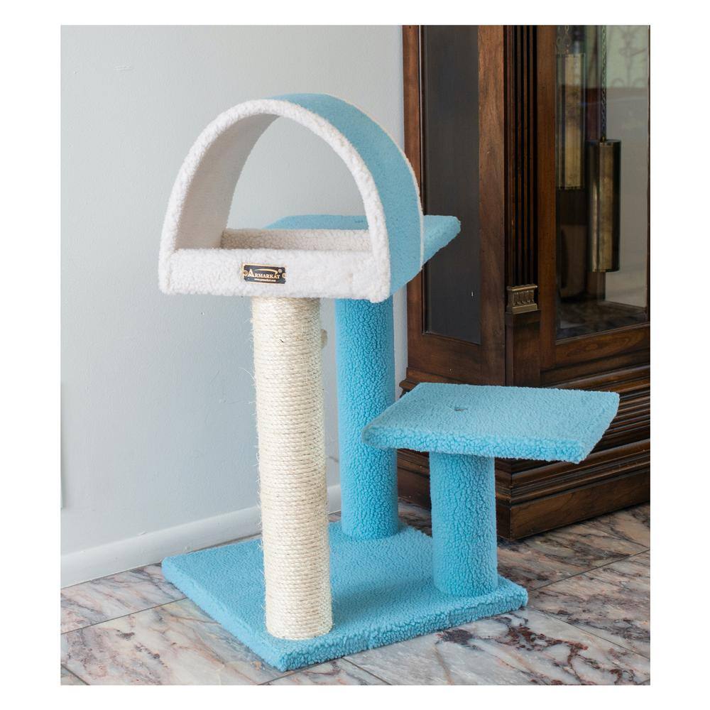 Back. Armarkat - 29 Real Wood Cat Tree With Scratcher And Tunnel For Squeeze - Blue.