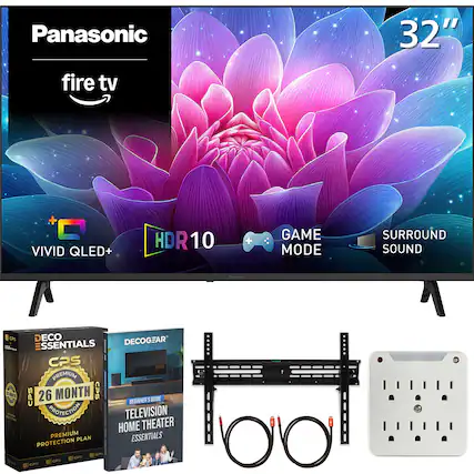 Panasonic
32"
fire tv
VIVID QLED+
HDR10
GAME MODE
SURROUND SOUND
Panasonic
DECOGEAR ESSENTIALS CPS
PREMIUM 26 MONTH CPS
BEGINNER'S GUIDE
TELEVISION HOME THEATER PREMIUM PLAN
ESSENTIALS CPS PROTECTION
CPS COS