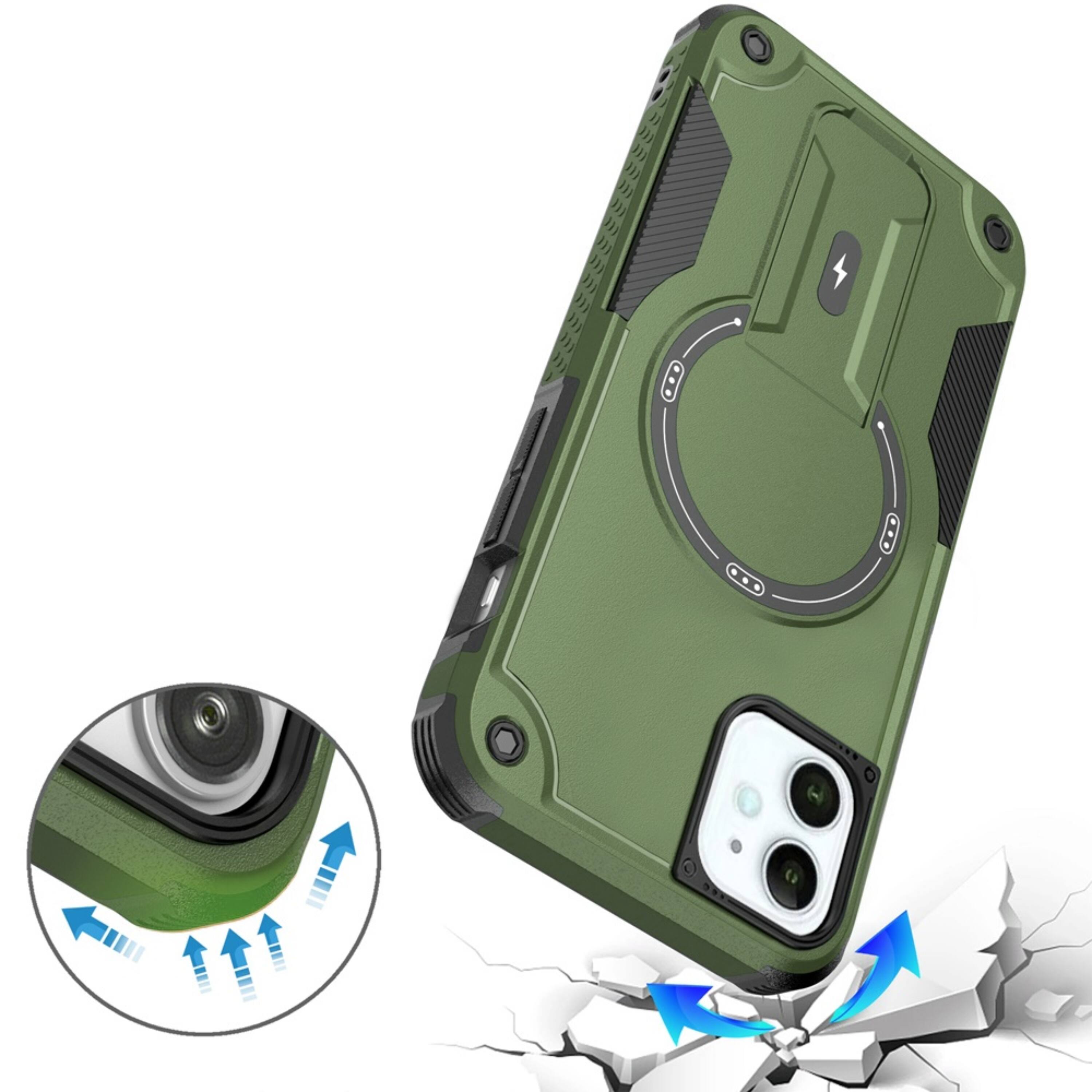 Left. Kitcheniva - Rugged Grip Kickstand Magnetic Circle Phone Case With Tempered Glass For iPhone 11 Black - Black.