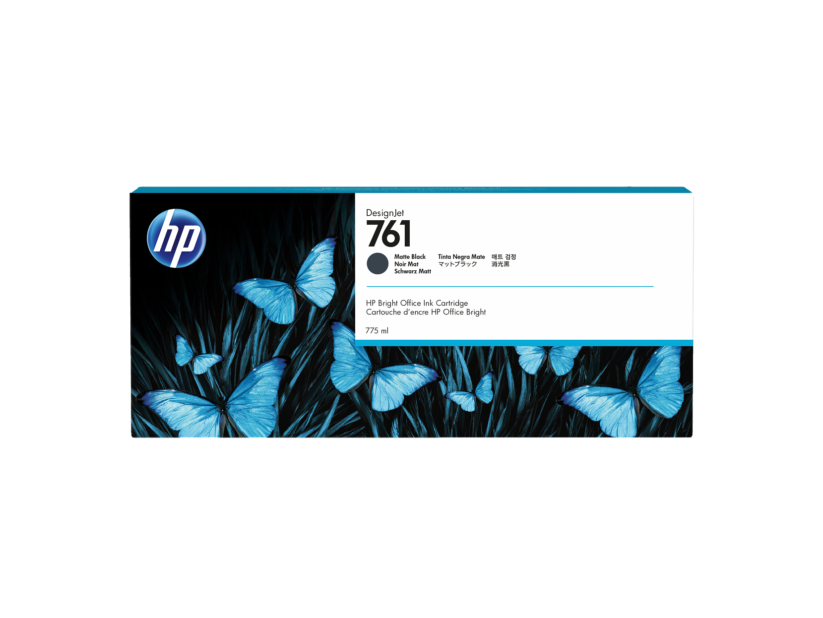 hp DesignJet 761 Matte Black  
Tinta Negra Mate  
Noir Mat  
Schwarz Matt  

HP Bright Office Ink Cartridge  
Cartouche d'encre HP Office Bright  
775 ml