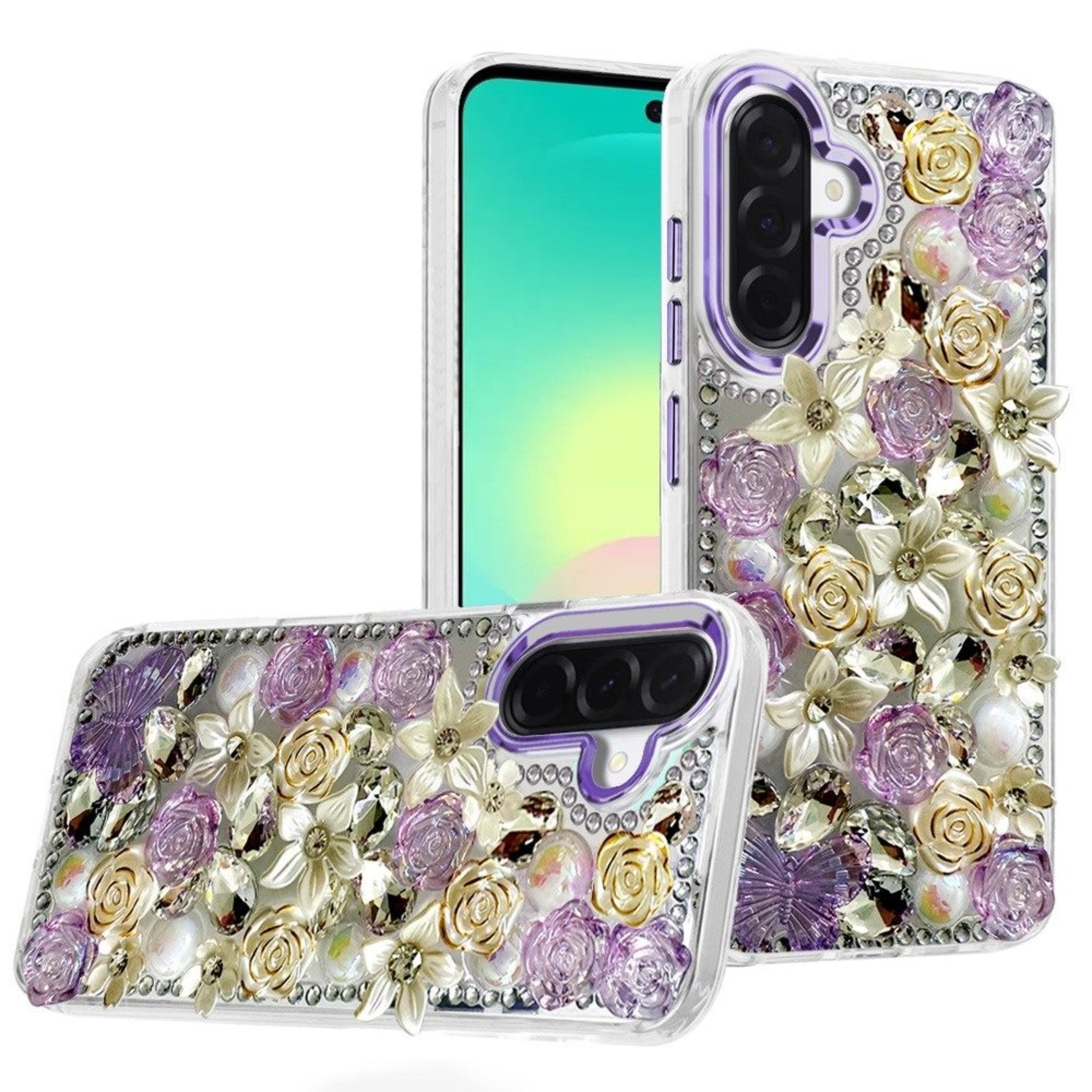 Kitcheniva - Floral Arrangement 3D Bling Cute Cover Plus Tempered Glass For Samsung A27 5G - Purple price history on PriceWatchPro