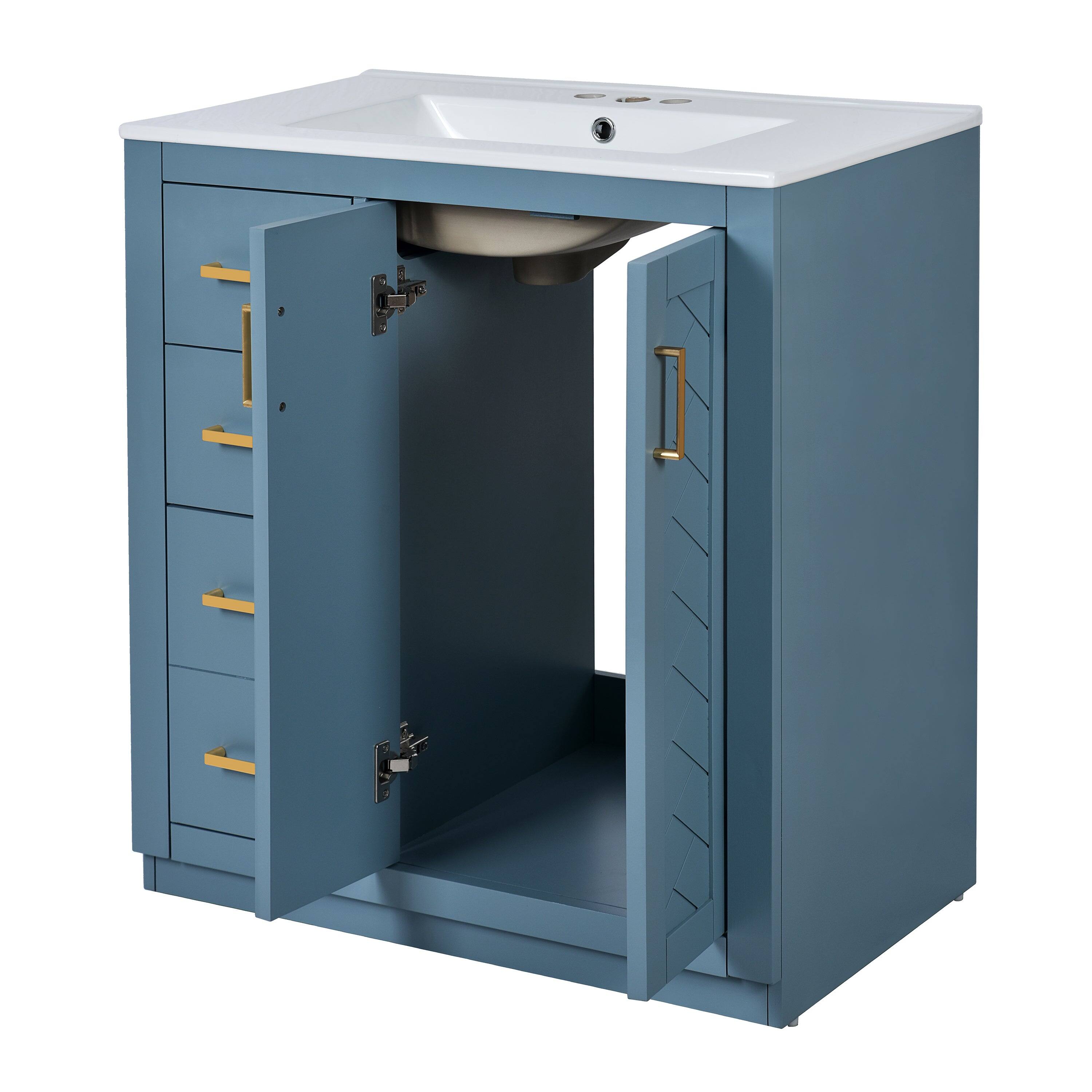 Alt View 10. Boyel Living - 30 Inch Bathroom Vanity Indigo with Ceramic Sink Solid Wood Frame 3 Drawers 1 Cabinet - Blue.