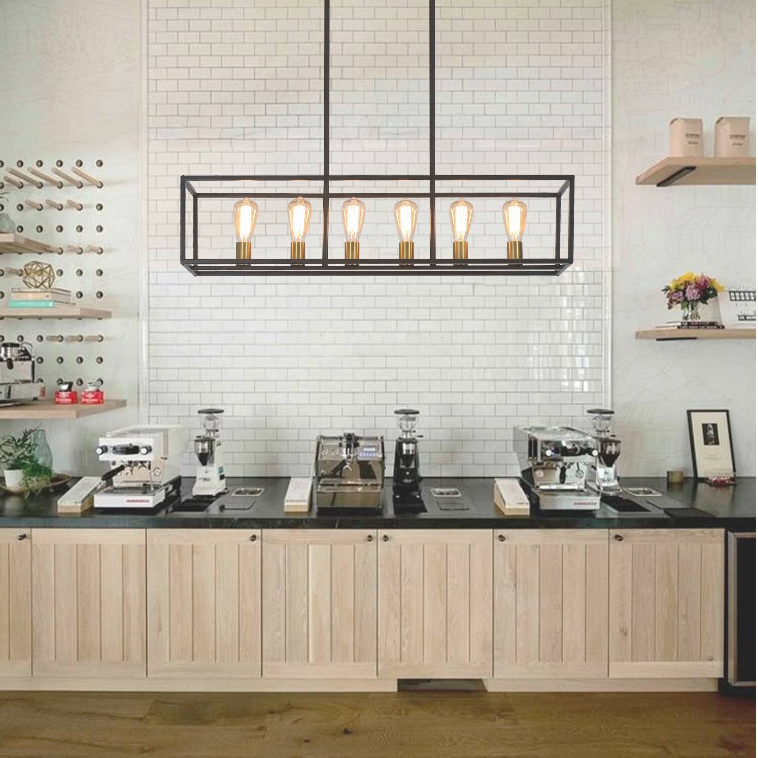 Alt View 1. Umeiluce - 6 Lights Island Chandelier  Farmhouse Vintage Style for Dinning Room, Kitchen, Showroom, Restaurant - Black and Brass.