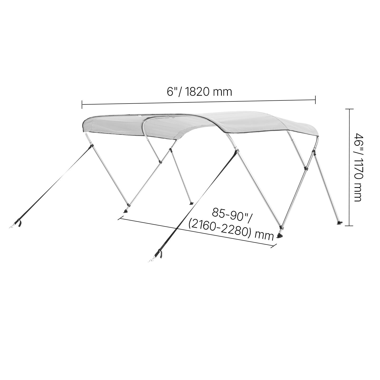 6" / 1820 mm  
85-90" / (2160-2280) mm  
46" / 1170 mm