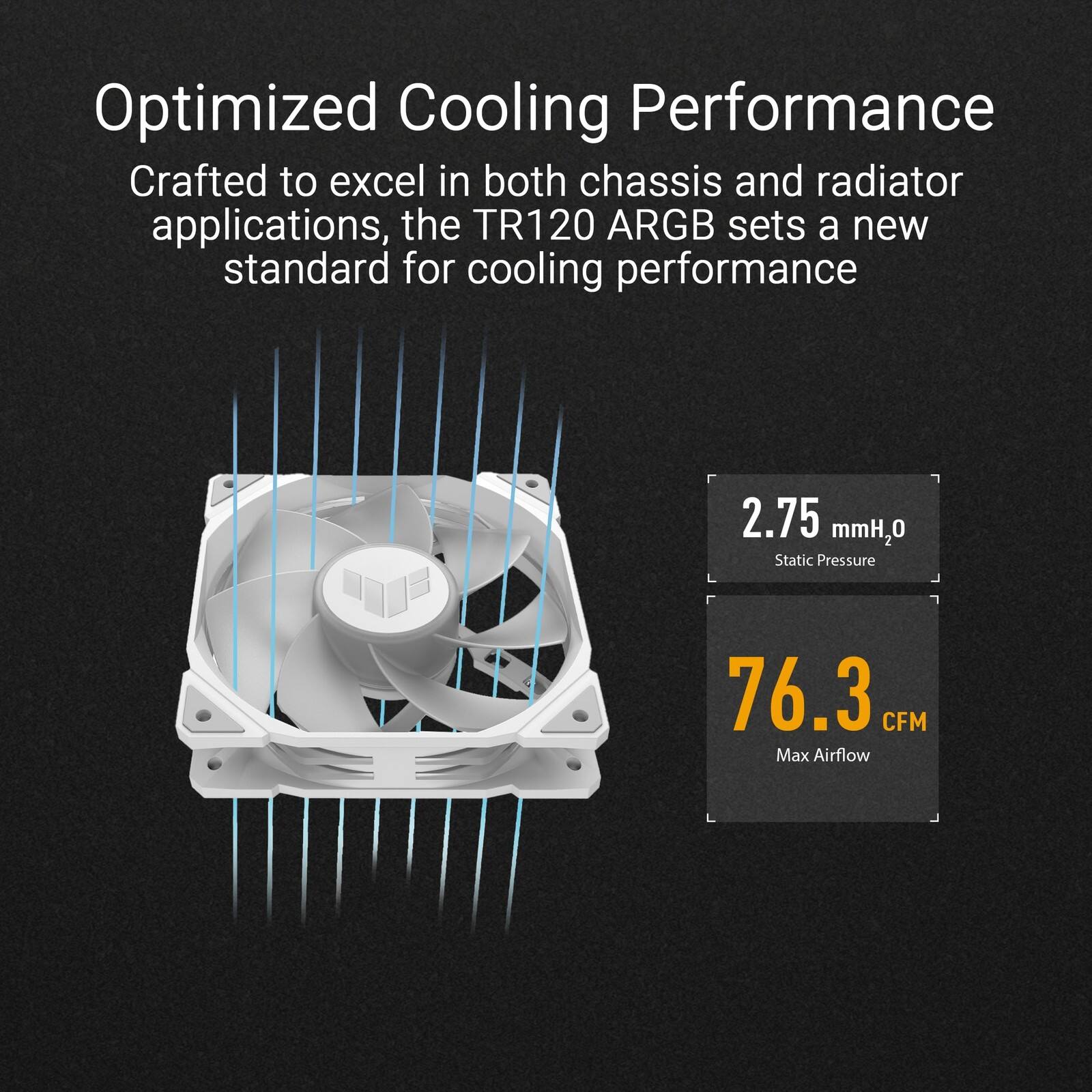 ASUS TUF Gaming TR120 120mm ARGB Reverse Fan Triple Pack, 76.3 CFM