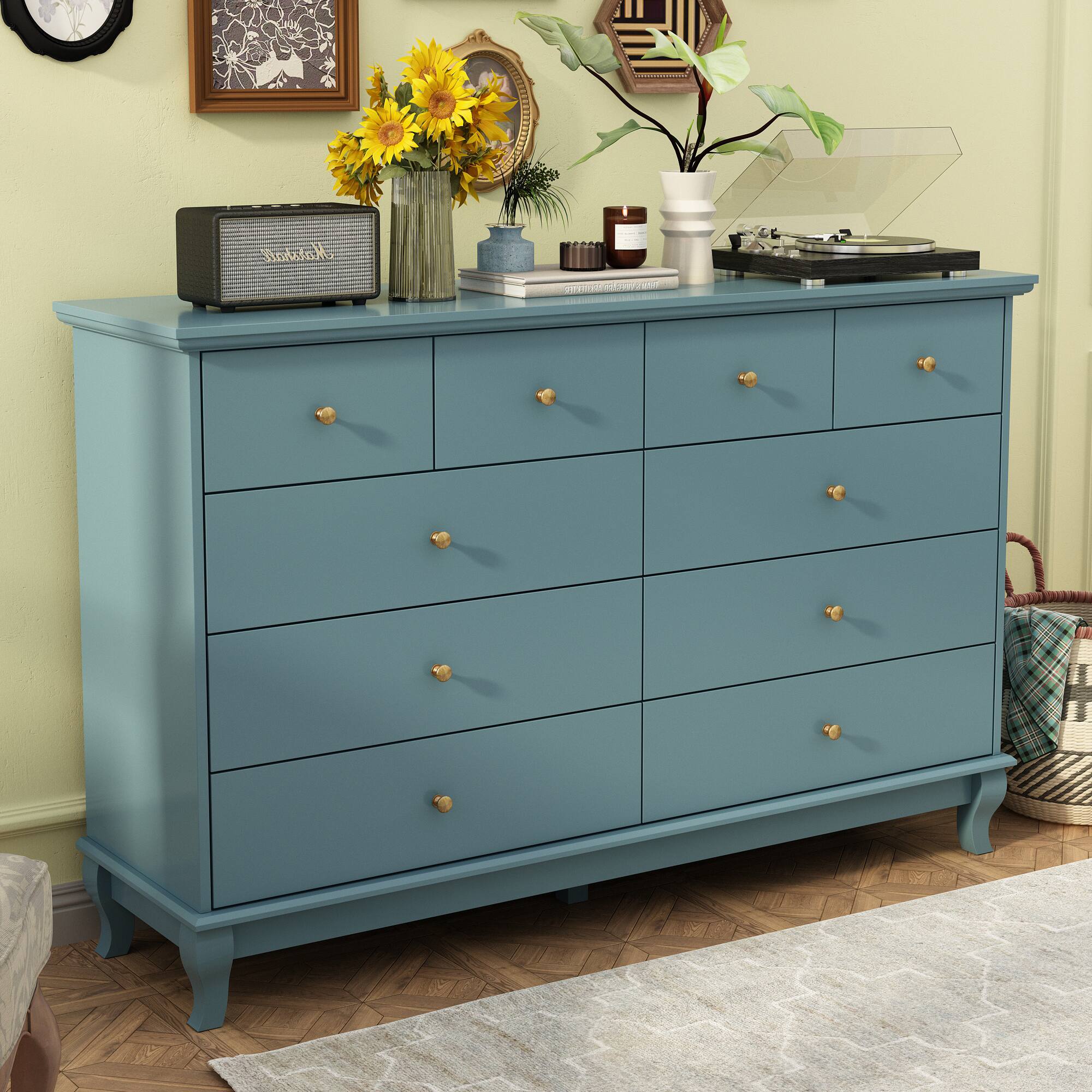 Alt View 1. Famapy - Famapy Horizontal Dresser 10 Drawers of Chest with European - Style Elegance - Blue.