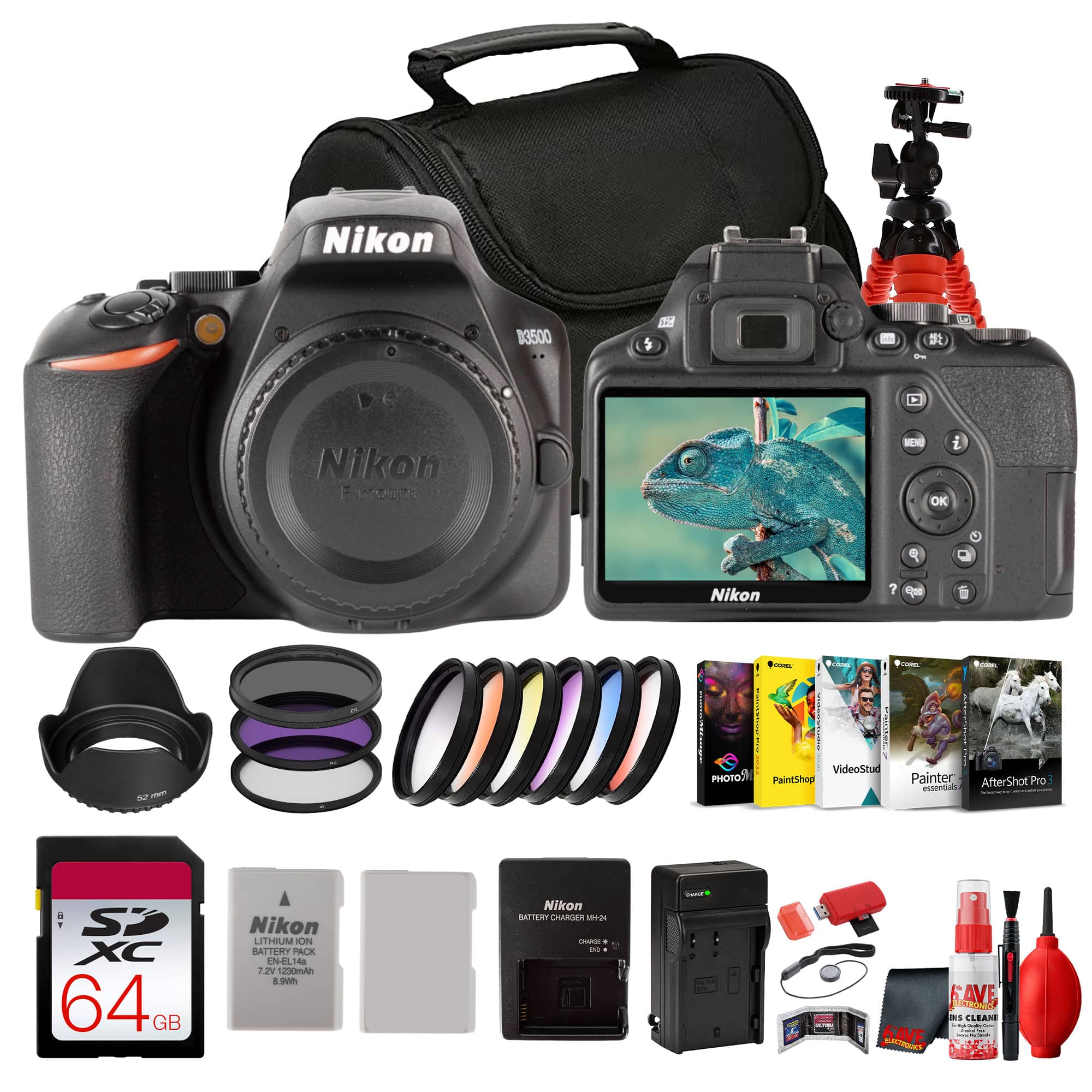 Nikon - D3500 Body Only DSLR – 24.2MP DX Sensor, Easy Controls (No Lens) Travel Bundle