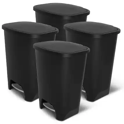 Front. Glad - Glad Kitchen Trash Can with Lid and Garbage Bag Rings, 20 Gal, Black, 4 Pack - Black.