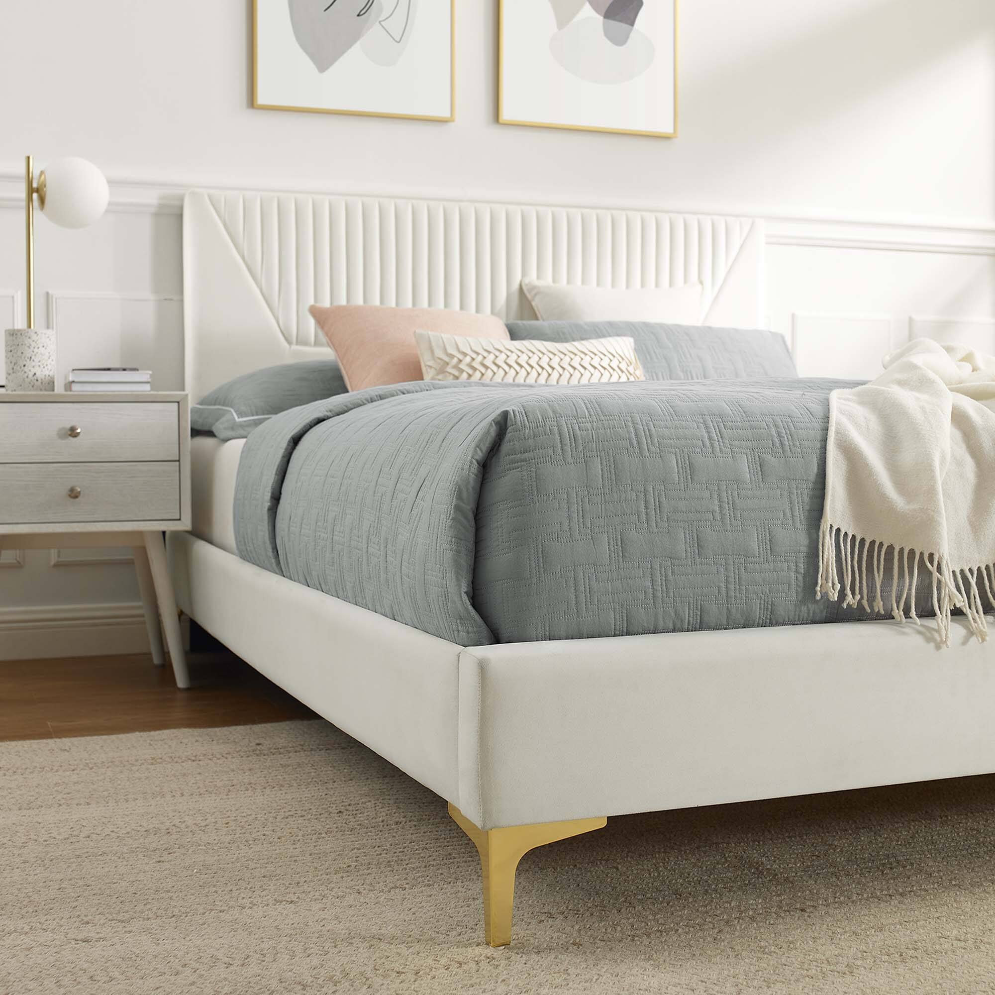 Alt View 5. Modway - Sofia Channel Tufted Performance Velvet Full Platform Bed - White.