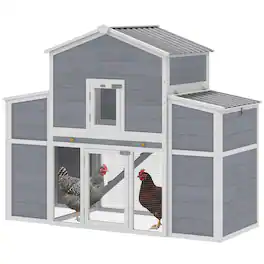 Pawhut - Large Chicken Coop, Wooden Chicken House with 2 Nesting Boxes, Sliding Tray & Ramp - Gray
