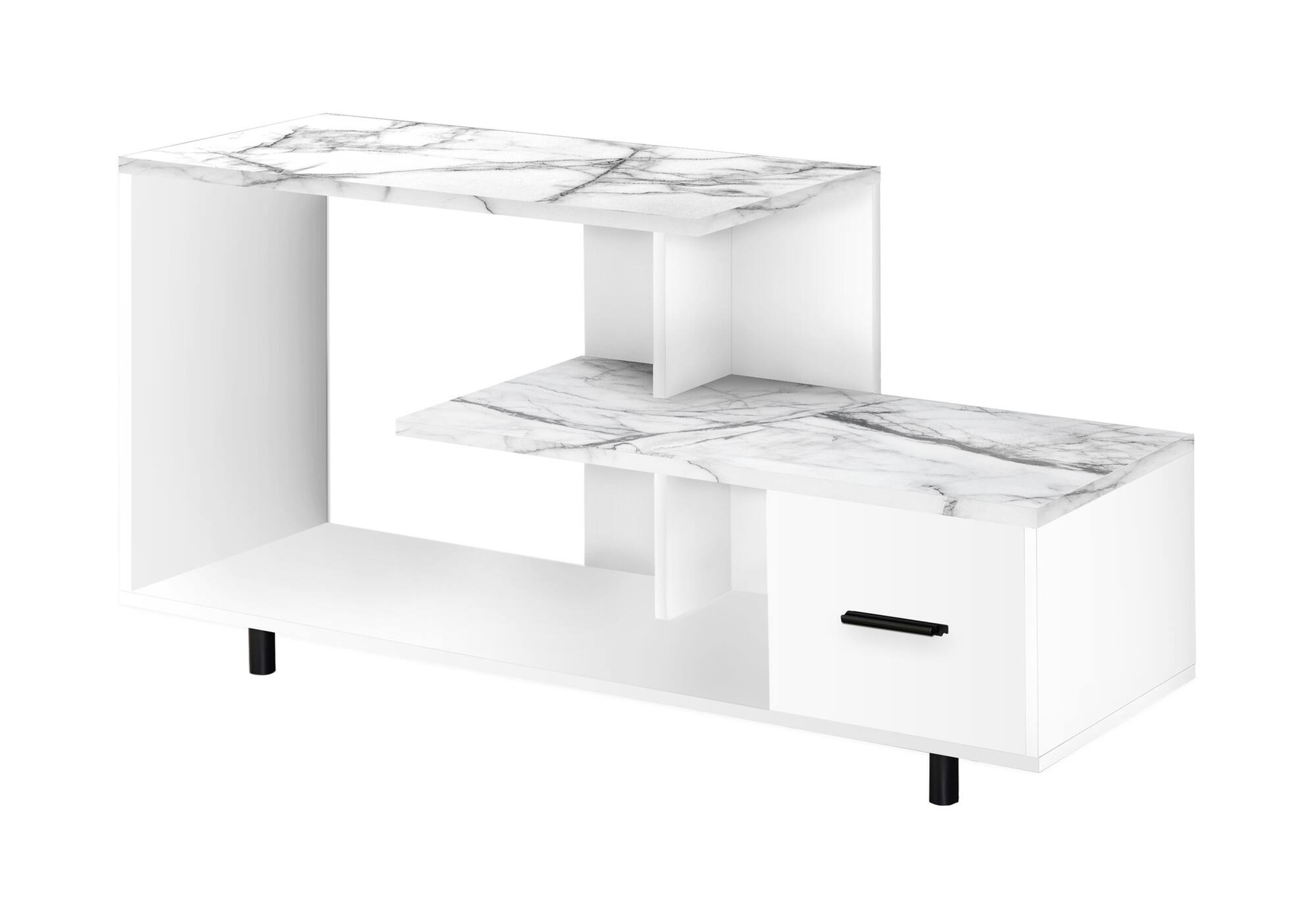 Angle. APRILSOUL - Tv Stand 48 Inch Console Media Entertainment Center Storage Drawer Living Room White Marble Look Laminate Contemporary - White.
