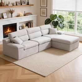 Anysun - L-Shape Chenille Corner Chaise Sofa with High Backrest - Compressed Sponge, No Assembly for Living Room & Apartment - Light Gray