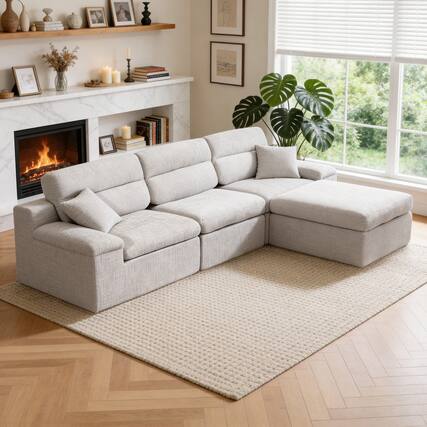 Front. Anysun - L-Shape Chenille Corner Chaise Sofa with High Backrest - Compressed Sponge, No Assembly for Living Room & Apartment - Light Grey.