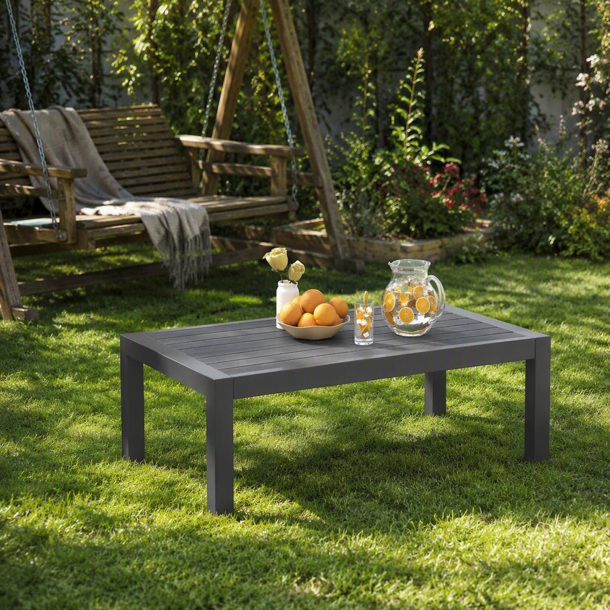 Alt View 2. RYHNUYNE - 43" Rectangular Patio Coffee Table,Modern Gray Outdoor Furniture for Deck Balcony Poolside and Garden - Gray.