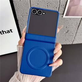 Dteck - for Samsung Galaxy Z Flip8 Magnetic Case with Built-In Screen Protector,Full Hinge Protection Shockproof PC TPU Cover - Darkblue