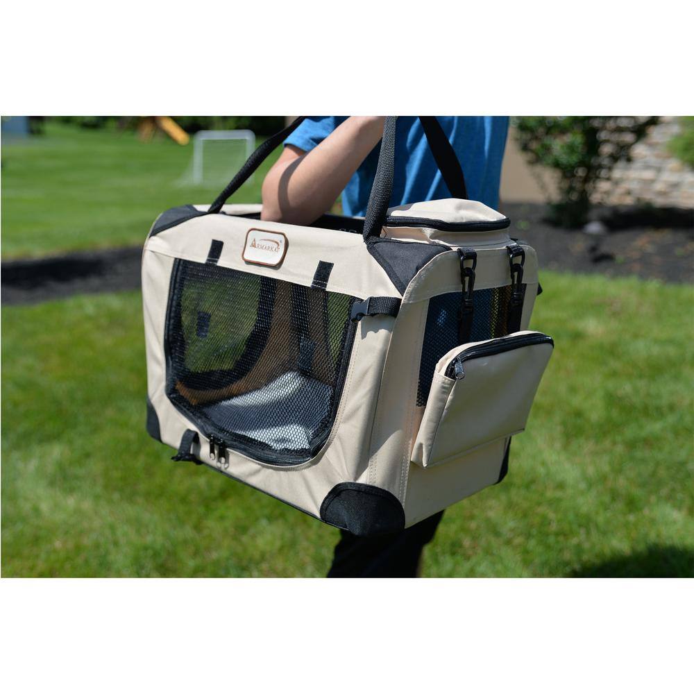 Left. Armarkat - Pet Carrier BeigeMultiple Pockets - Beige.