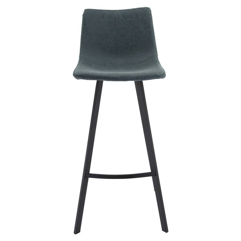 Left. LeisureMod - Elland 2 Pcs Modern Upholstered Leather Bar Stool with Iron Legs and Footrest, Counter Height Dining Stool - Peacock Blue.