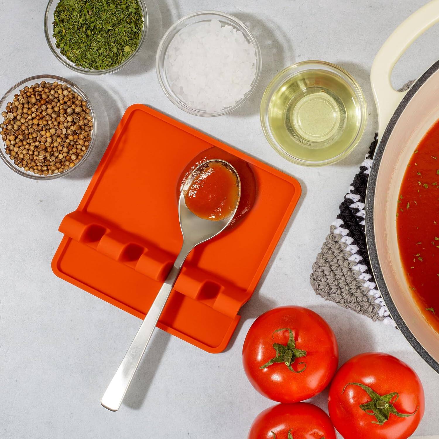 Alt View 2. Zulay Kitchen - Zulay Kitchen Silicone Utensil Rest with Drip Pad for Multiple Utensils - Heat-Resistant & Spoon Holder for Stove Top - Orange.