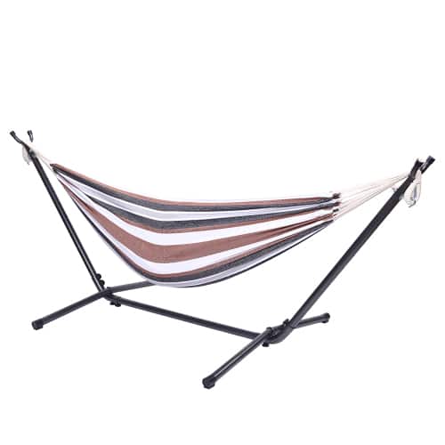Winado - Hammock Set 9 FT Heavy Duty with Steel Stand, Portable Carrying Bag for Garden Indoor Outdoor Patio Deck Yard Beach - Coffee Stripes