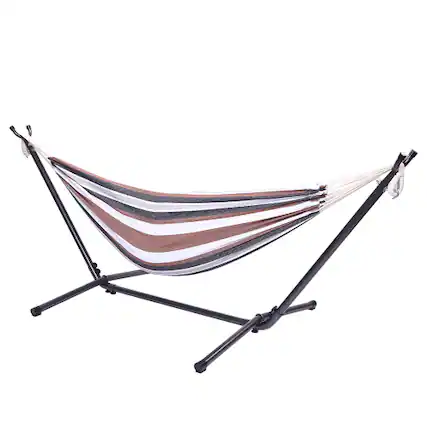 Front. Winado - Hammock Set 9 FT Heavy Duty with Steel Stand, Portable Carrying Bag for Garden Indoor Outdoor Patio Deck Yard Beach - Coffee Stripes.