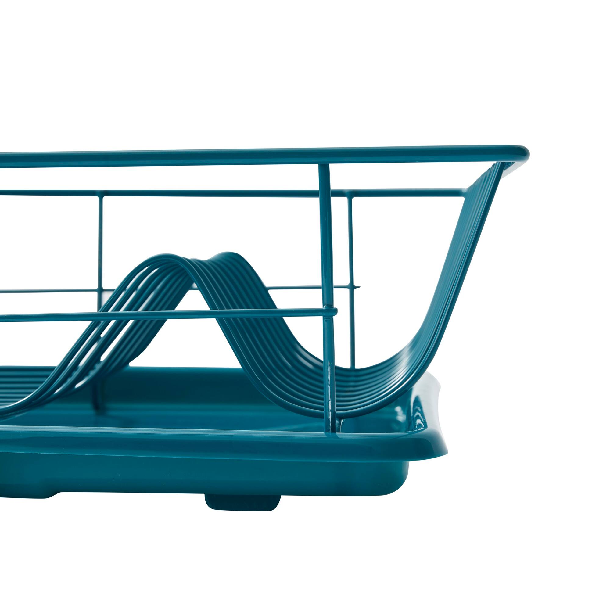 Alt View 1. Sweet Home Collection - Steel 3-Piece Large Countertop Dish Drainer with Drain Board & Utensil Holder - Teal.