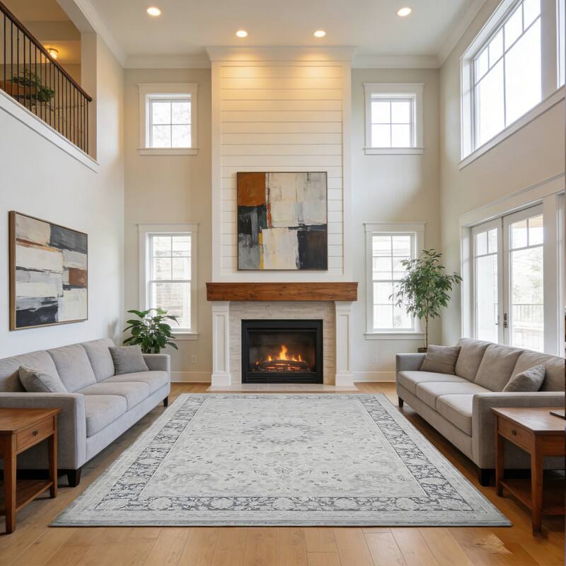 Left. RYHNUYNE - 8x10 Area Rugs Living Room Rug Washable Vintage Boho Rug No Slip Stain Resistant Soft Carpet Indoor Floor Floral Carpets - Painting.