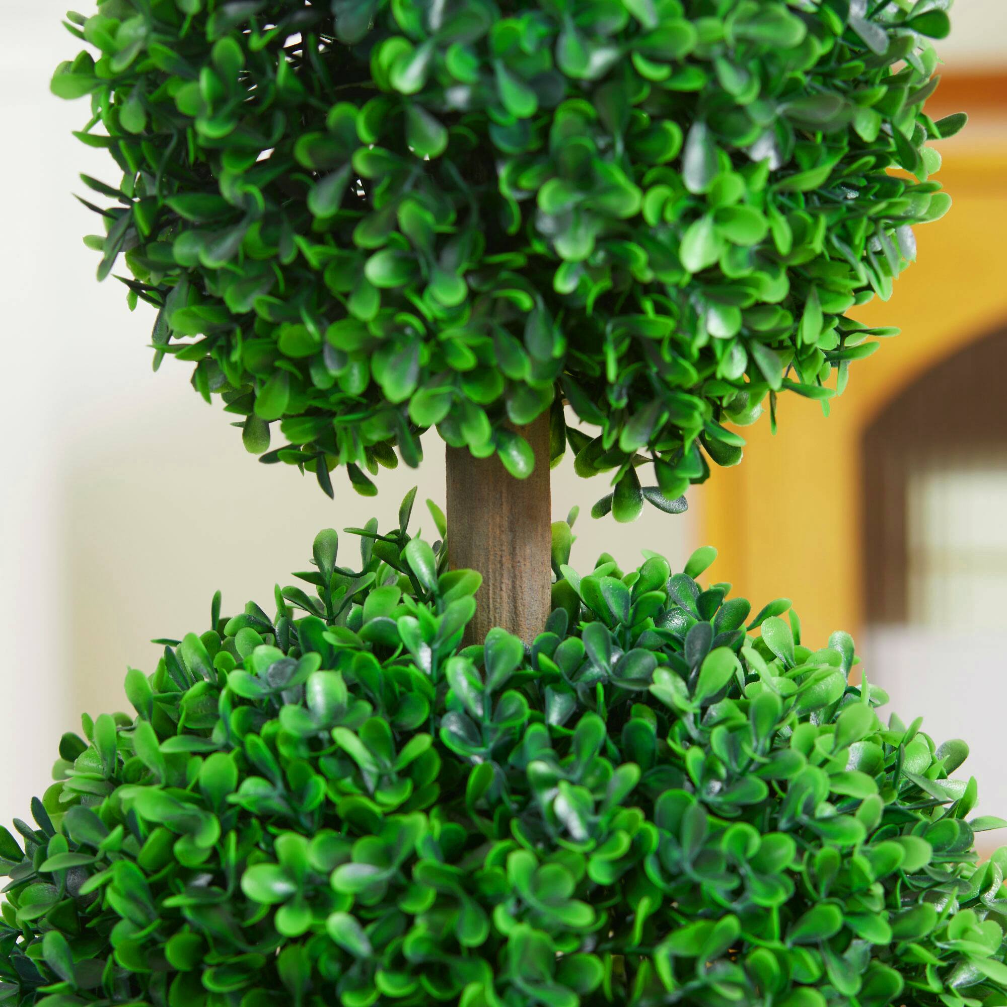 Alt View 7. Homcom - Set of 2 23.5" Artificial Ball Boxwood Topiary Trees with Pot, Indoor Outdoor Fake Plants for Home Office & Living Room - Green.
