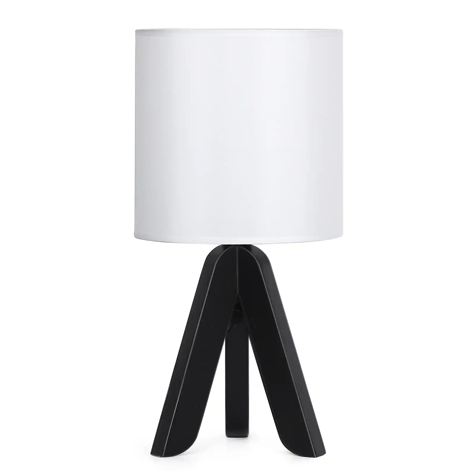 Angle. Oumilen - Black Tripod Table Lamp with White Fabric Shade – Mid-Century Modern Nightstand Lamp with In-Line Switch.