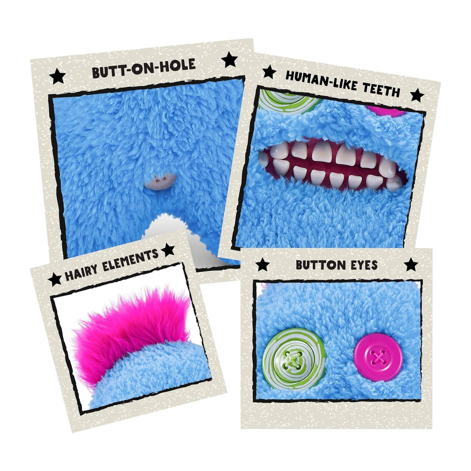 - BUTT-ON-HOLE
- HUMAN-LIKE TEETH
- HAIRY ELEMENTS
- BUTTON EYES