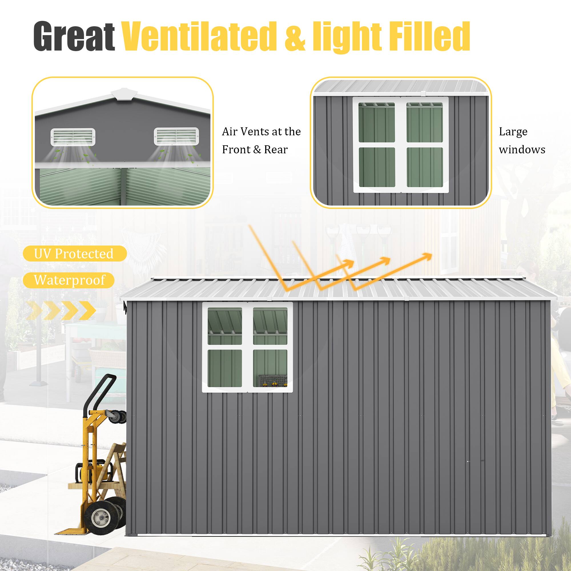 Alt View 1. TinyHomie - 10x12 FT Outdoor Storage Shed Extra Large Metal Shed with Lockable Doors Windows Outside Steel Tiny House.