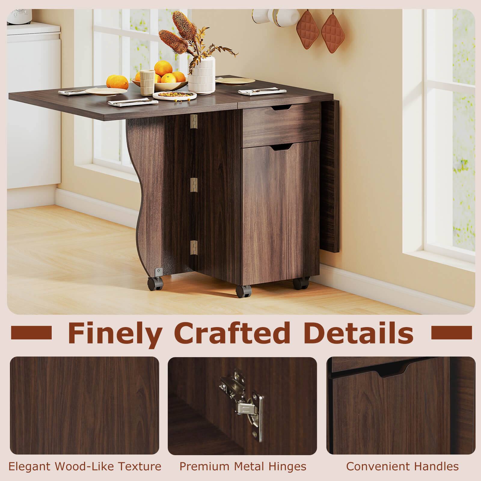 Finely Crafted Details  
Elegant Wood-Like Texture  
Premium Metal Hinges  
Convenient Handles