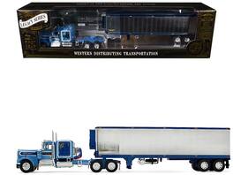 First Gear - Kenworth W900A with 60 Flat Top Sleeper and 40' Vintage Refrigerated Trailer Crippled Cowboy 1/64 - Blue