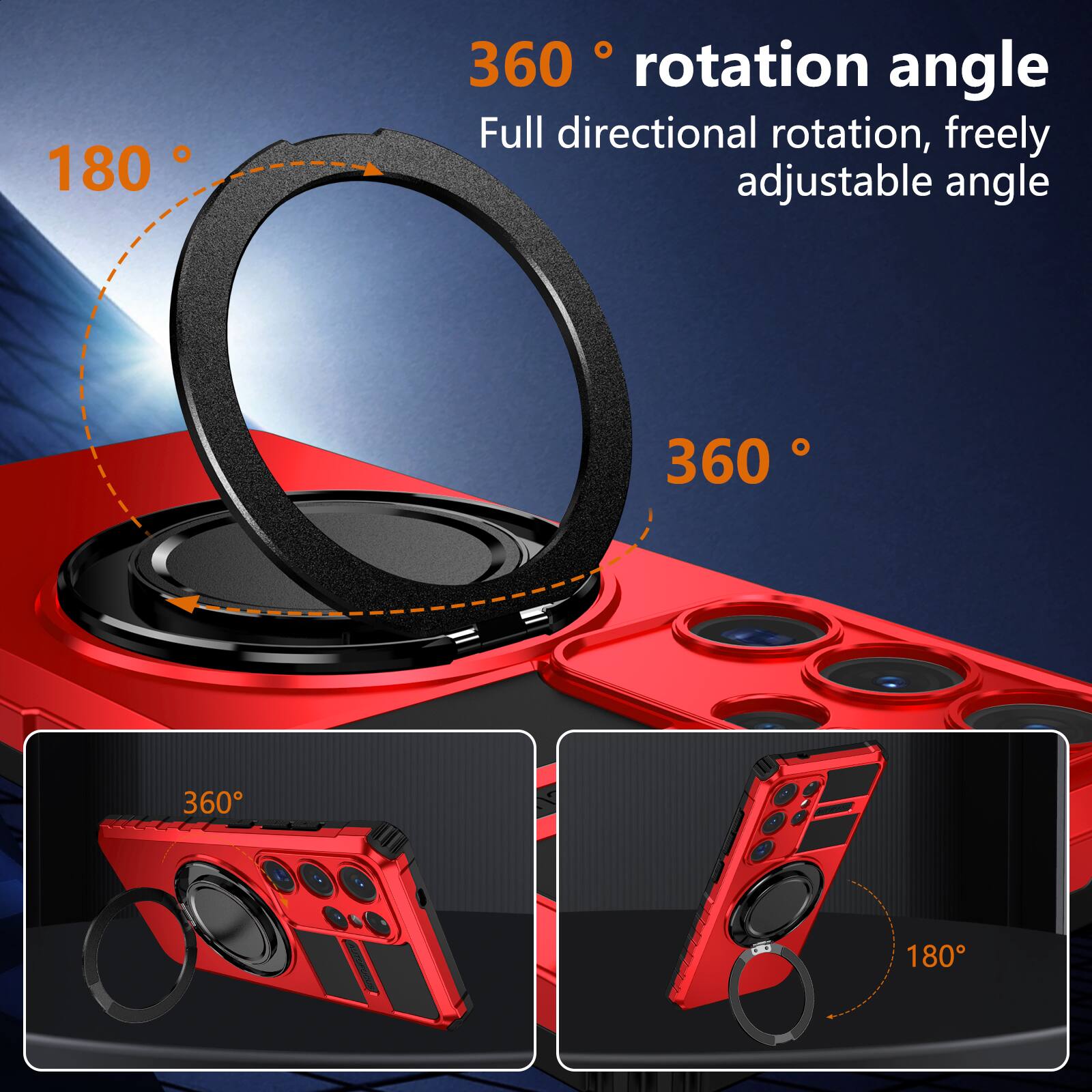 180° 360° rotation angle  
Full directional rotation, freely adjustable angle