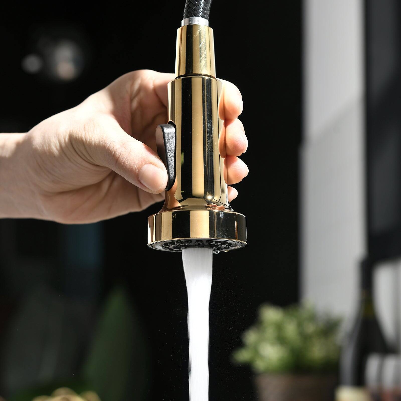 Alt View 8. Boyel Living - Contemporary Single Handle Gooseneck Pull Down Sprayer Kitchen Faucet Brushed Gold - Brushed Gold.