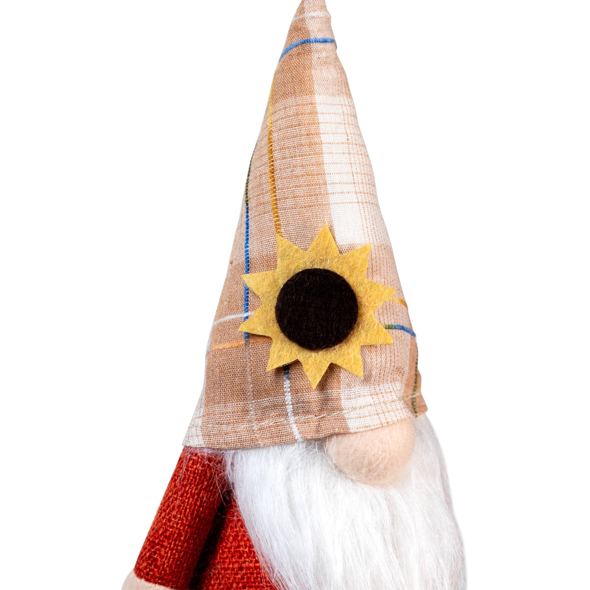 Alt View 4. Northlight - Fall Harvest Gnome with Sunflower Hat Decoration - 7.5" - Orange.