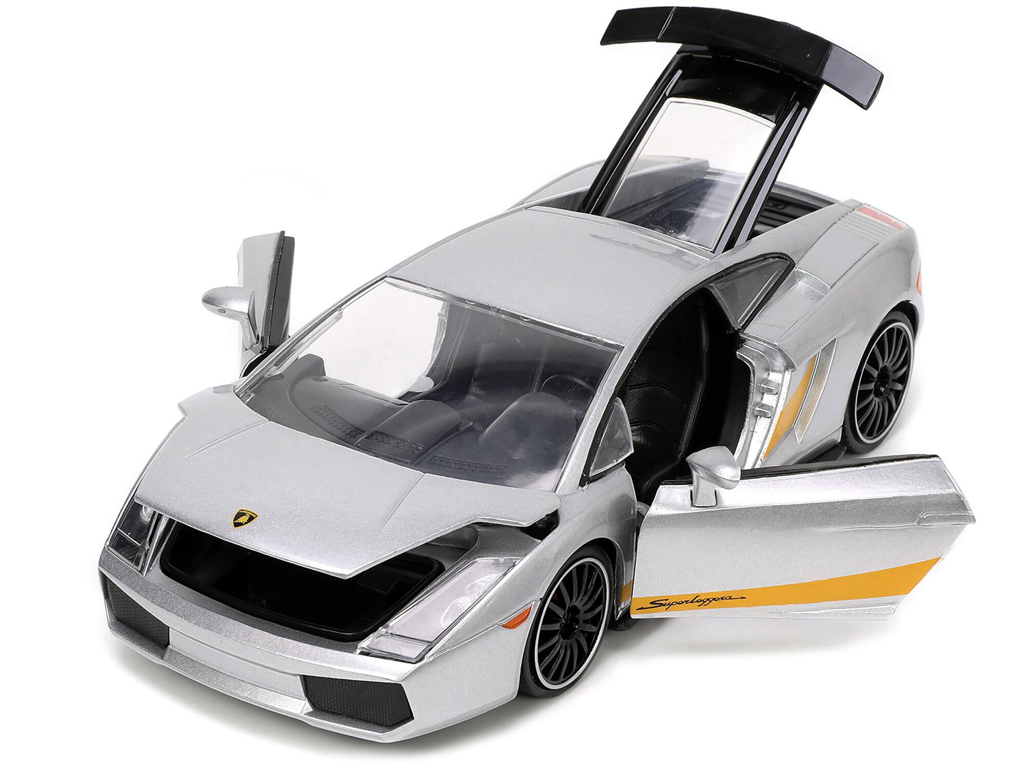 Alt View 1. Jada - Lamborghini Gallardo Superleggera Silver Metallic with Yellow Stripes "Hyper-Spec" Series 1/24 Diecast Model Car by Jada.
