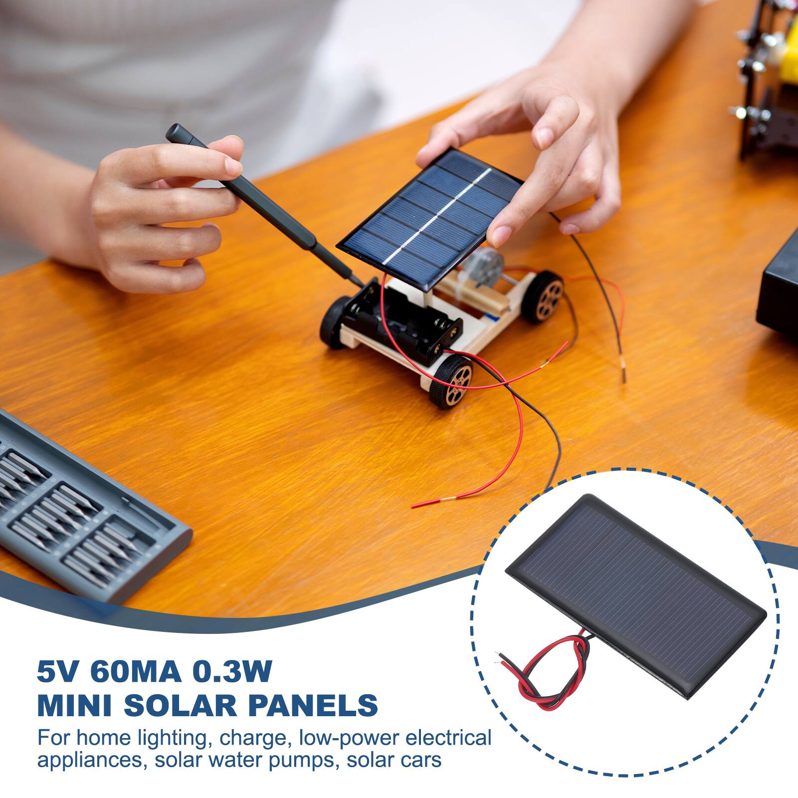 5V 60MA 0.3W MINI SOLAR PANELS

For home lighting, charge, low-power electrical appliances, solar water pumps, solar cars