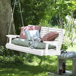 Winado - 4FT Patio Wooden Porch Swing Chair Bench Only, with Hanging Chains, Cup Holders for Indoor Outdoor Courtyard Garden Yard - White