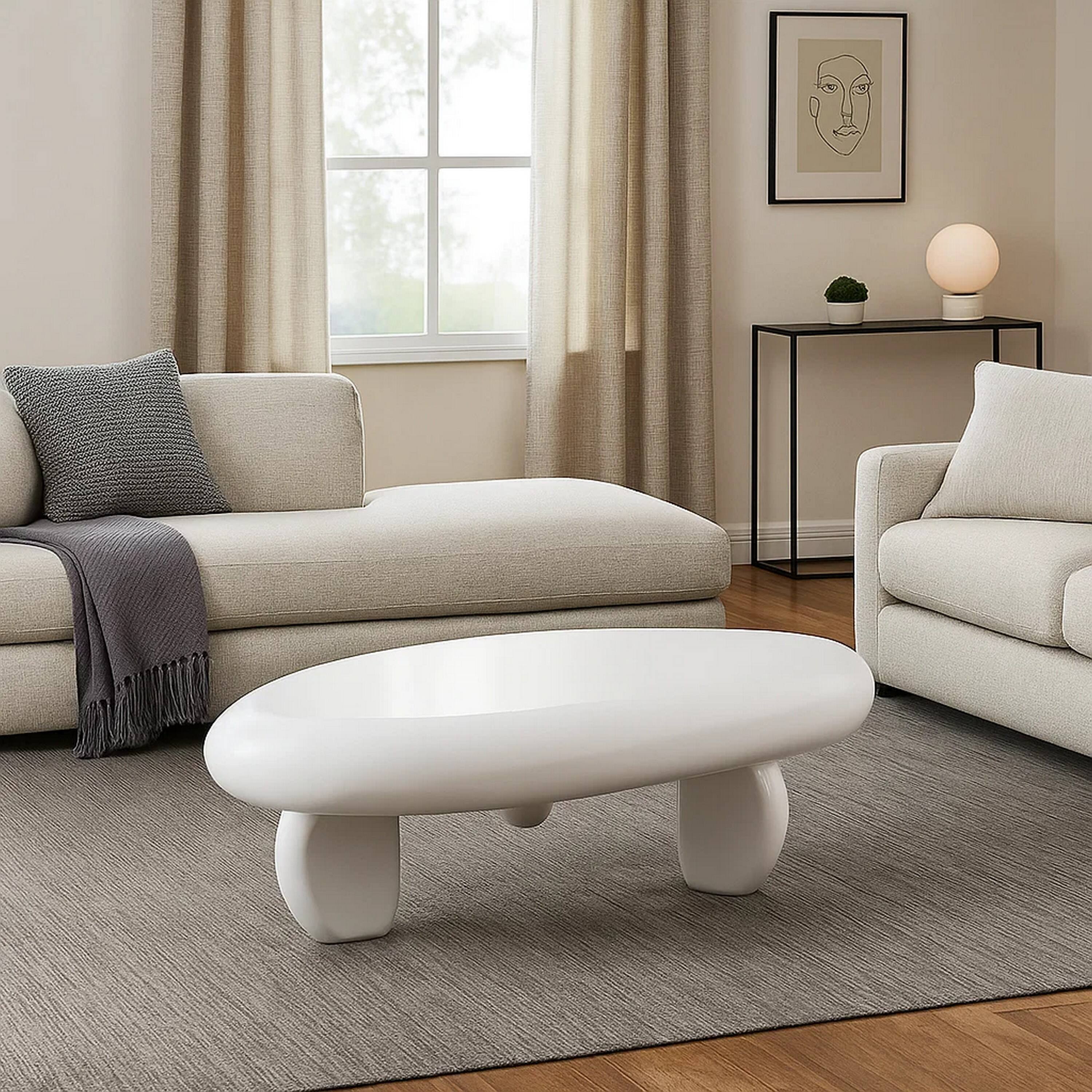 Alt View 6. Manhattan Lane - Vayu Coffee Table, 30 Inch Asymmetric Pebble Design, High Gloss White - White.