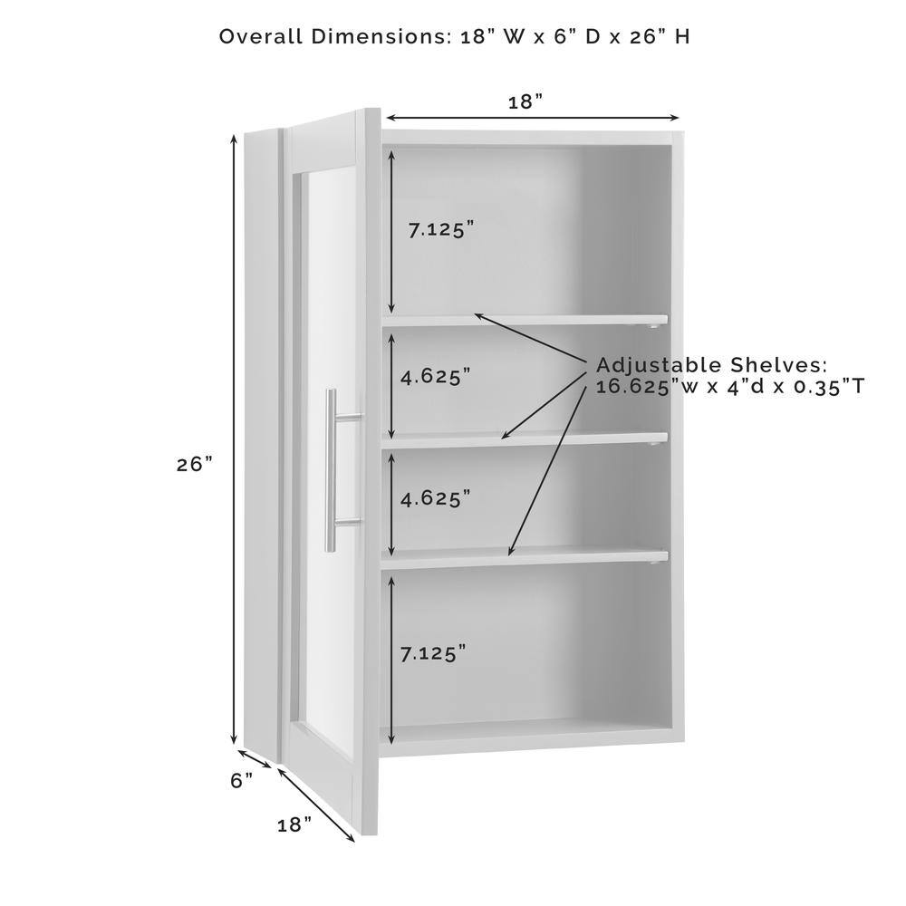 Overall Dimensions: 18" W x 6" D x 26" H

Adjustable Shelves: 16.625" W x 4" D x 0.35" T