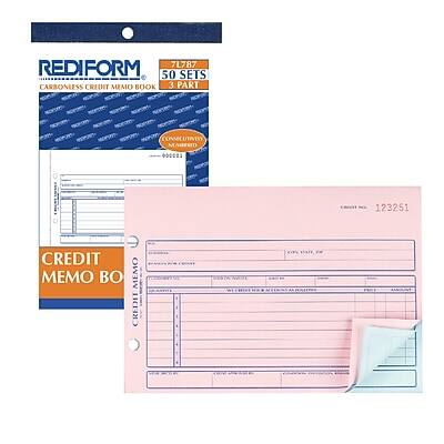 REDIFORM  
7L787  
CARBONLESS CREDIT MEMO BOOK  
50 SETS  
3 PART  
CONSECUTIVE  
MADE 03  
123251  

CREDIT MEMO BOOK  
CREDIT MEMO  

CREDIT MEMO  
123251