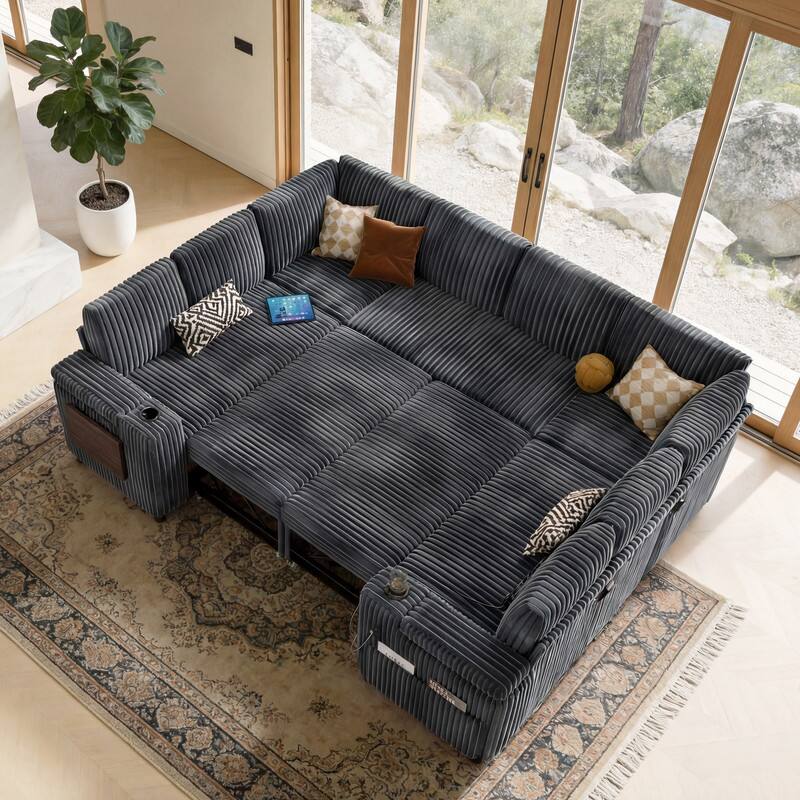 Dyonery 112" Modular Sectional Sofa, U Shaped 8 Seater Sleeper Sofa ...