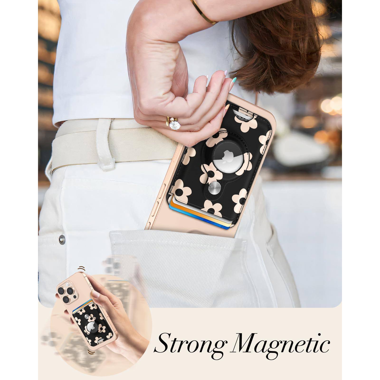 Back. Jadie Link - Magnetic Phone Wallet Airtag Holder Women Cute Card Compatible Magsafe 1615141312 Series Mag Wallets Rfid Fit Cards - Strawberry.