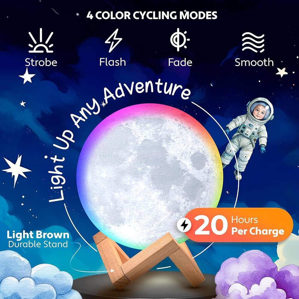 - 4 COLOR CYCLING MODES
  - Strobe
  - Flash
  - Fade
  - Smooth

- UP Any Adventure

- Light Brown Durable Stand

- 20 Hours Per Charge