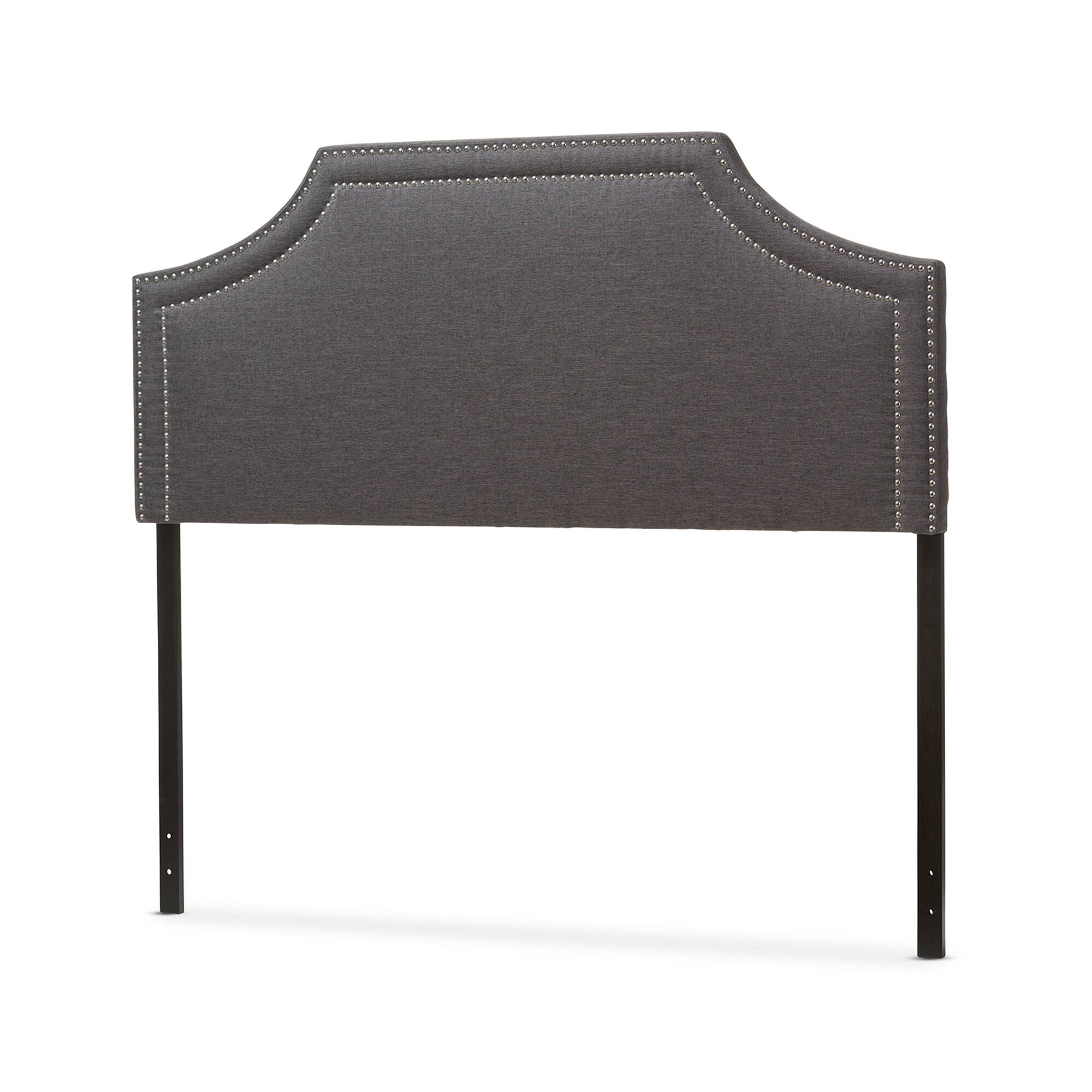 Angle. Baxton Studio - Avignon Modern and Contemporary Fabric Upholstered Queen Size Headboard - Dark Grey.