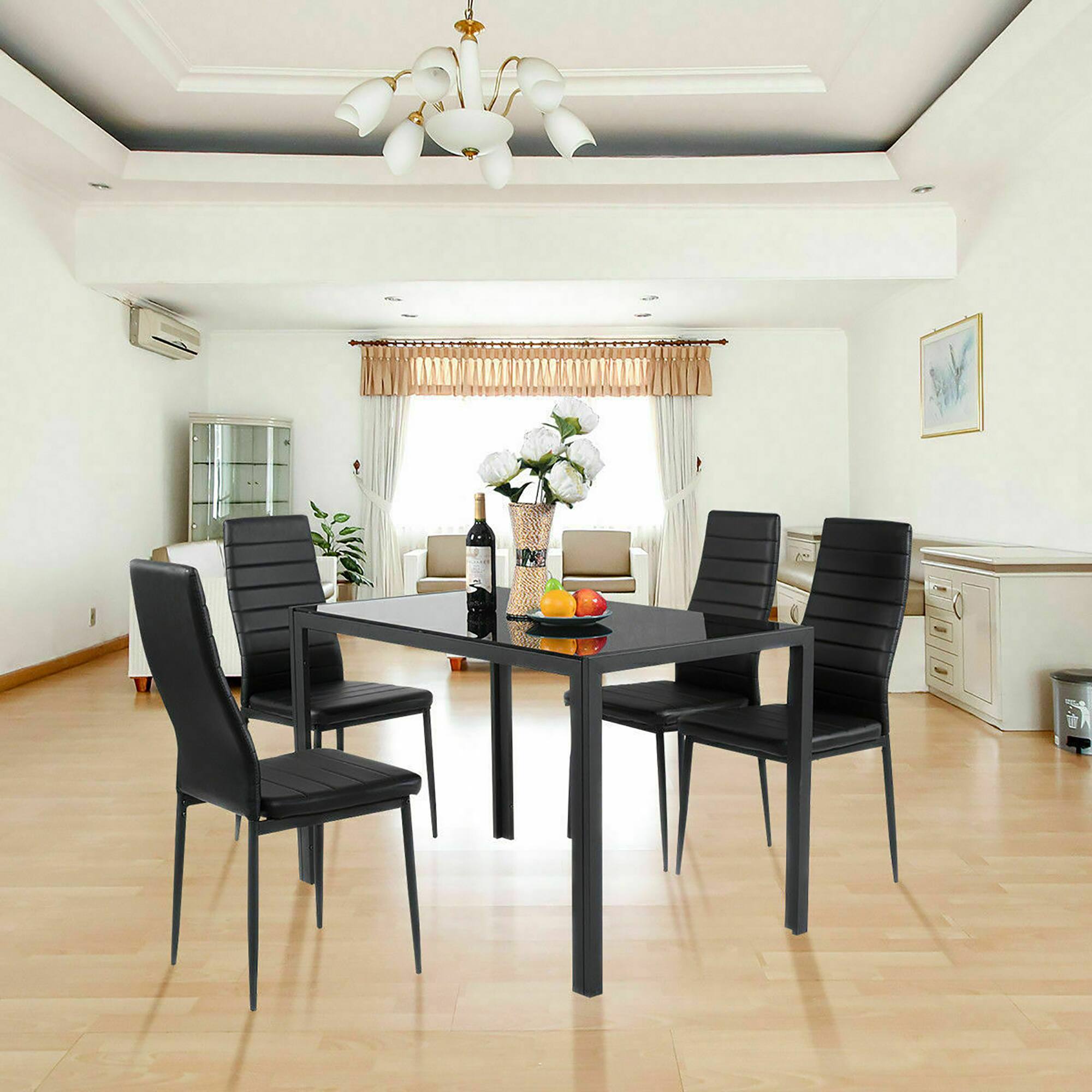 Left. Costway - 5 Piece Kitchen Dining Set Glass Metal Table 30" and 4 Chairs Breakfast Furniture Black - Black.
