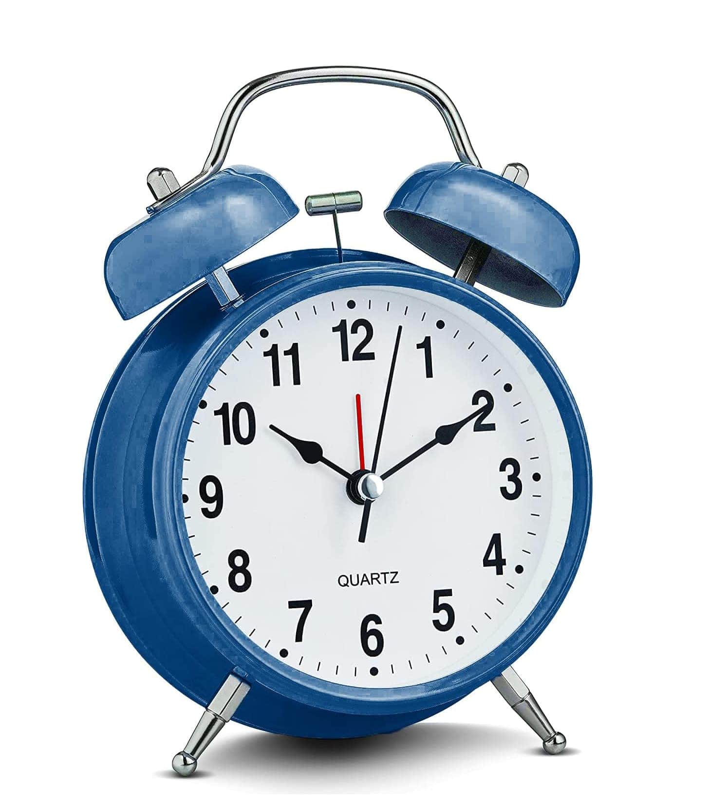 FINEAK - 4" Navy Twin Bell Loud Alarm Clock for Heavy Sleepers, Silent Non-Ticking, Backlight - Blue