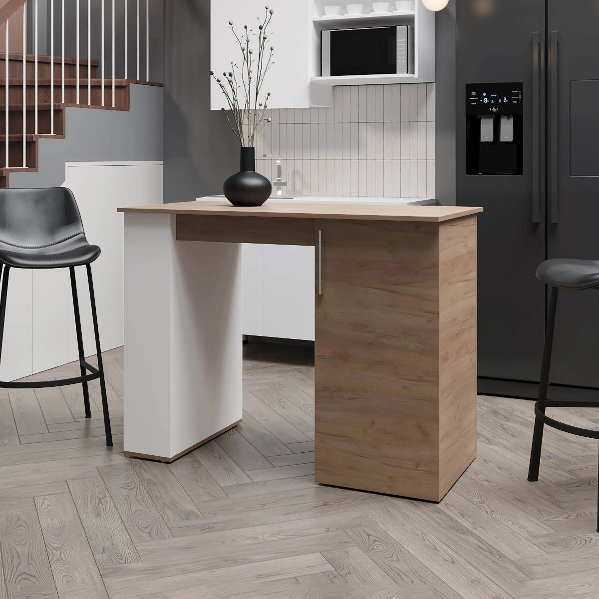 Front. Loheer - Loheer White and Natural Oak Kitchen Island with Open Storage Rectangular - White and Natural Oak.