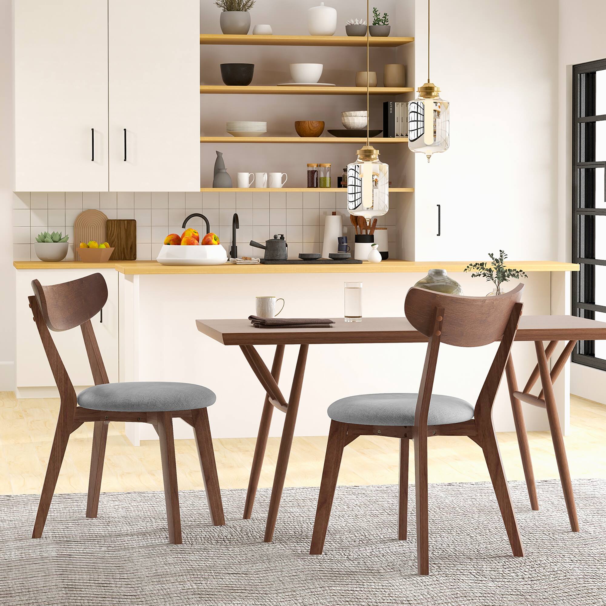 Alt View 2. Costway - Costway Set of 2 Dining Chair Upholstered Curved Back Side Chair with Solid Wooden Legs - Walnut.